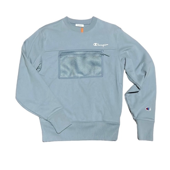 Champion Reverse Weave Crewneck Light Blue Zipper Pocket Detail on Chest Size S - Picture 2 of 5